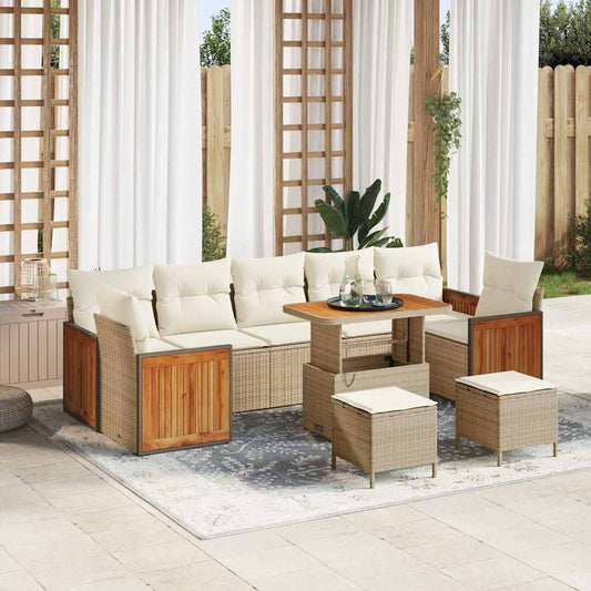 vidaXL Σετ Καναπέ Κήπου 10 pcs Μπεζ 90 x 55 x 71 cm συνθετικό ρατάν