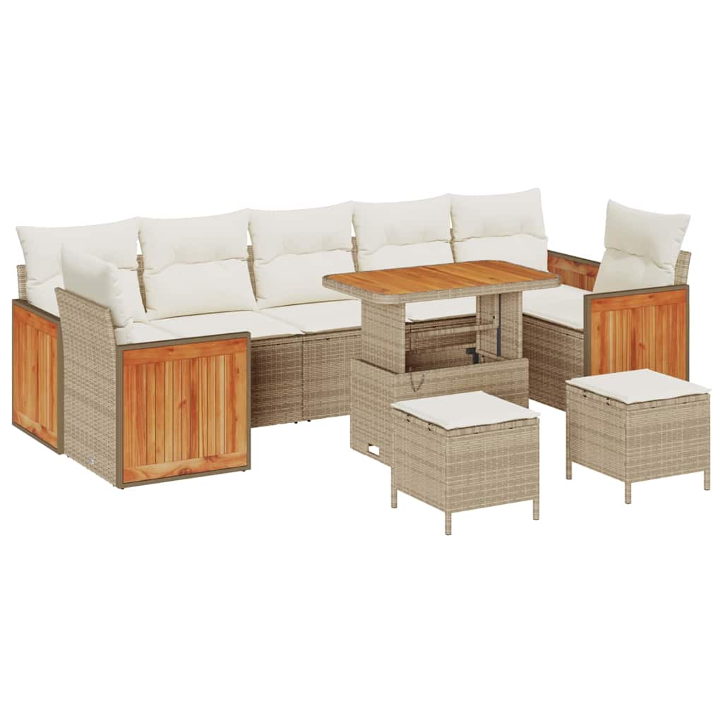 vidaXL Σετ Καναπέ Κήπου 10 pcs Μπεζ 90 x 55 x 71 cm συνθετικό ρατάν