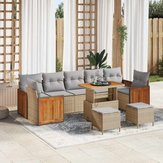 vidaXL Σετ Καναπέ Κήπου 10 pcs Μπεζ 90 x 55 x 71 cm συνθετικό ρατάν
