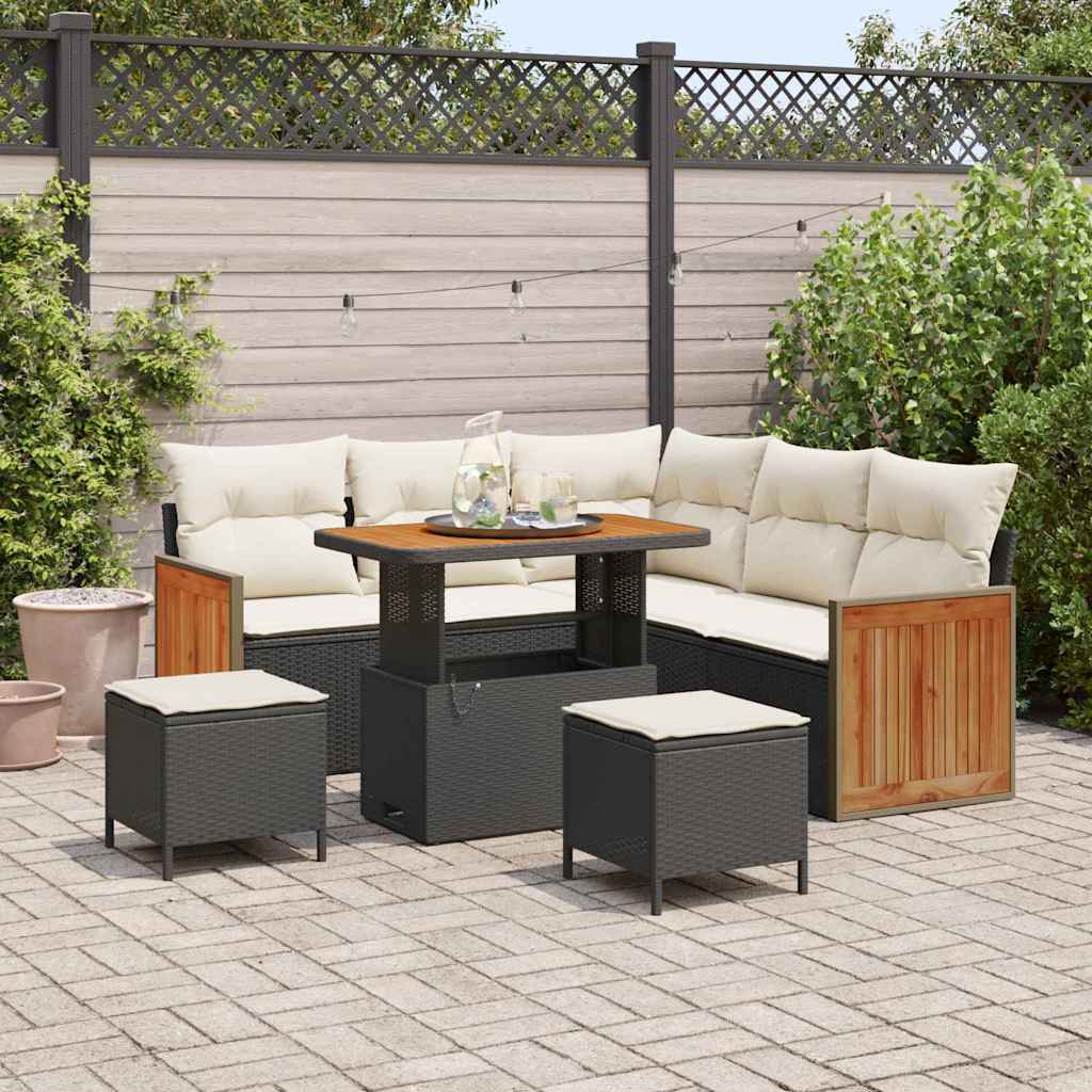 vidaXL Σετ Καναπέ Κήπου 8 pcs Μαύρο και Κρέμα 90 x 55 x 71 cm