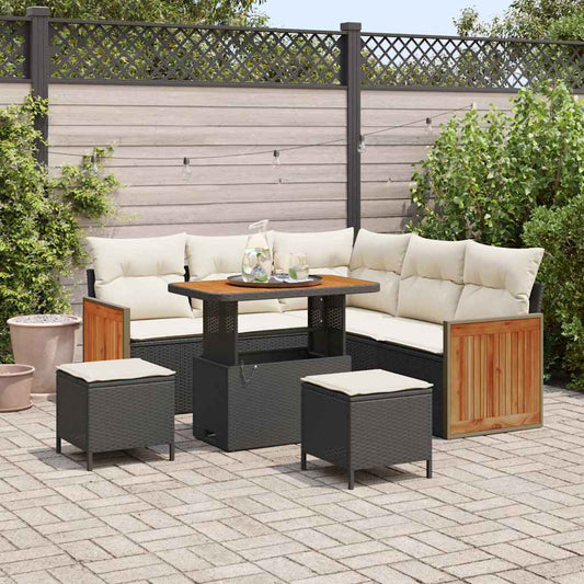 vidaXL Σετ Καναπέ Κήπου 8 pcs Μαύρο και Κρέμα 90 x 55 x 71 cm