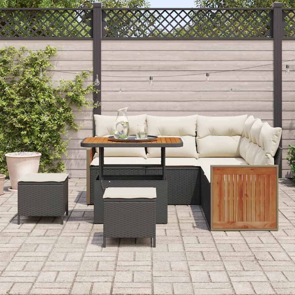 vidaXL Σετ Καναπέ Κήπου 8 pcs Μαύρο και Κρέμα 90 x 55 x 71 cm