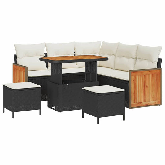 vidaXL Σετ Καναπέ Κήπου 8 pcs Μαύρο και Κρέμα 90 x 55 x 71 cm