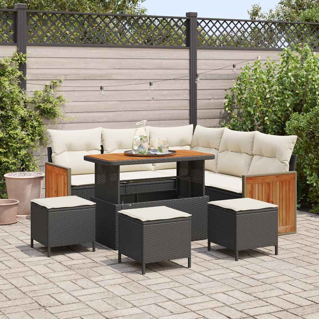 vidaXL Σετ Καναπέ Κήπου 8 pcs Μαύρο και Κρέμα 110 x 55 x 71 εκ