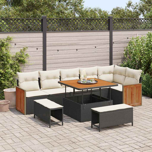 vidaXL Σετ Καναπέ Κήπου 9 pcs Μαύρο και Κρέμα 100 x 100 x 71 cm