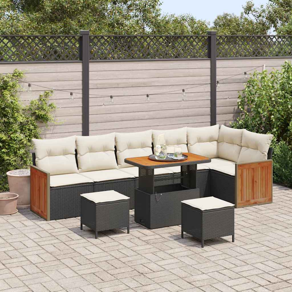 vidaXL Σετ Καναπέ Κήπου 9 pcs Μαύρο και Κρέμα 90 x 55 x 71 cm