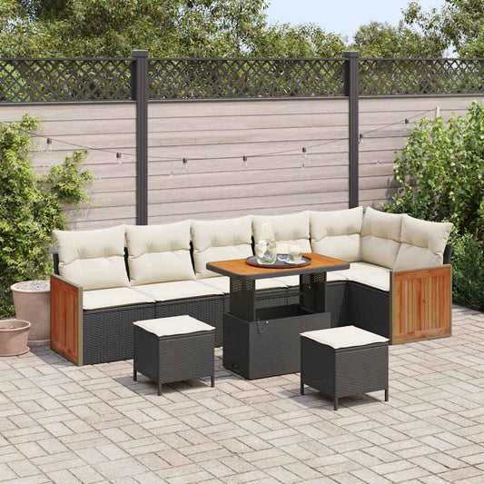 vidaXL Σετ Καναπέ Κήπου 9 pcs Μαύρο και Κρέμα 90 x 55 x 71 cm