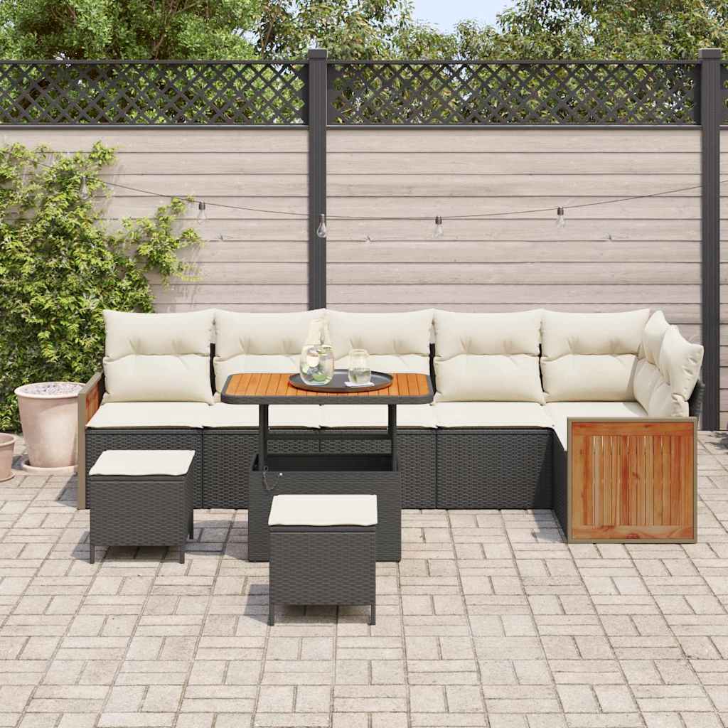 vidaXL Σετ Καναπέ Κήπου 9 pcs Μαύρο και Κρέμα 90 x 55 x 71 cm