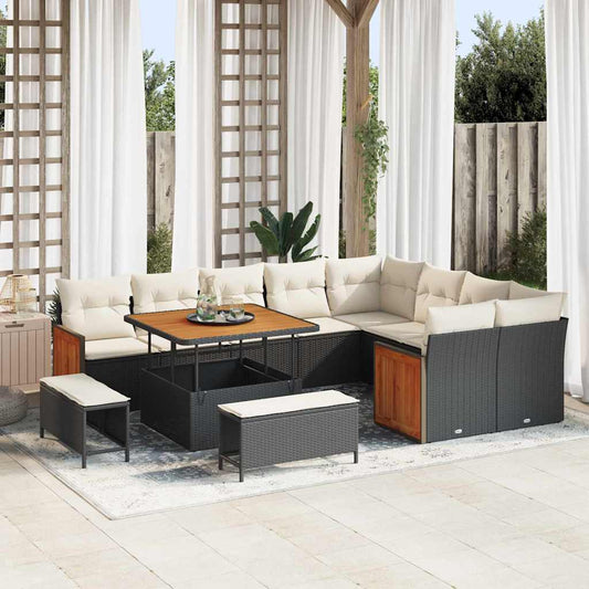 vidaXL Σετ Καναπέ Κήπου 12 pcs Μαύρο και Κρέμα 100 x 100 x 71 cm