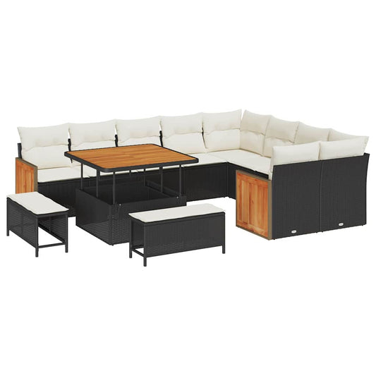 vidaXL Σετ Καναπέ Κήπου 12 pcs Μαύρο και Κρέμα 100 x 100 x 71 cm