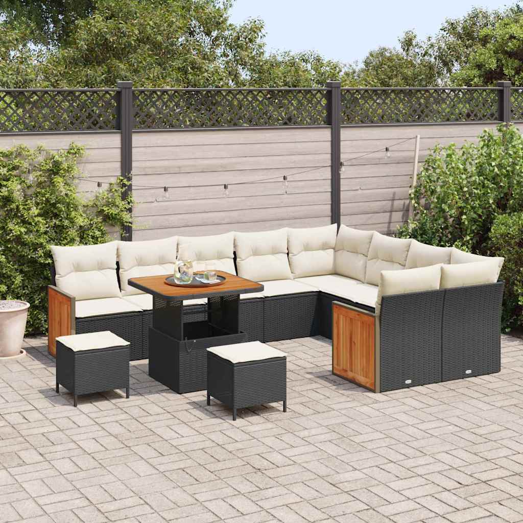 vidaXL Σετ Καναπέ Κήπου 12 pcs Μαύρο και Κρέμα 80 x 80 x 71 cm