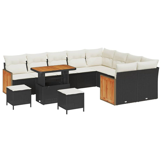 vidaXL Σετ Καναπέ Κήπου 12 pcs Μαύρο και Κρέμα 90 x 55 x 71 cm