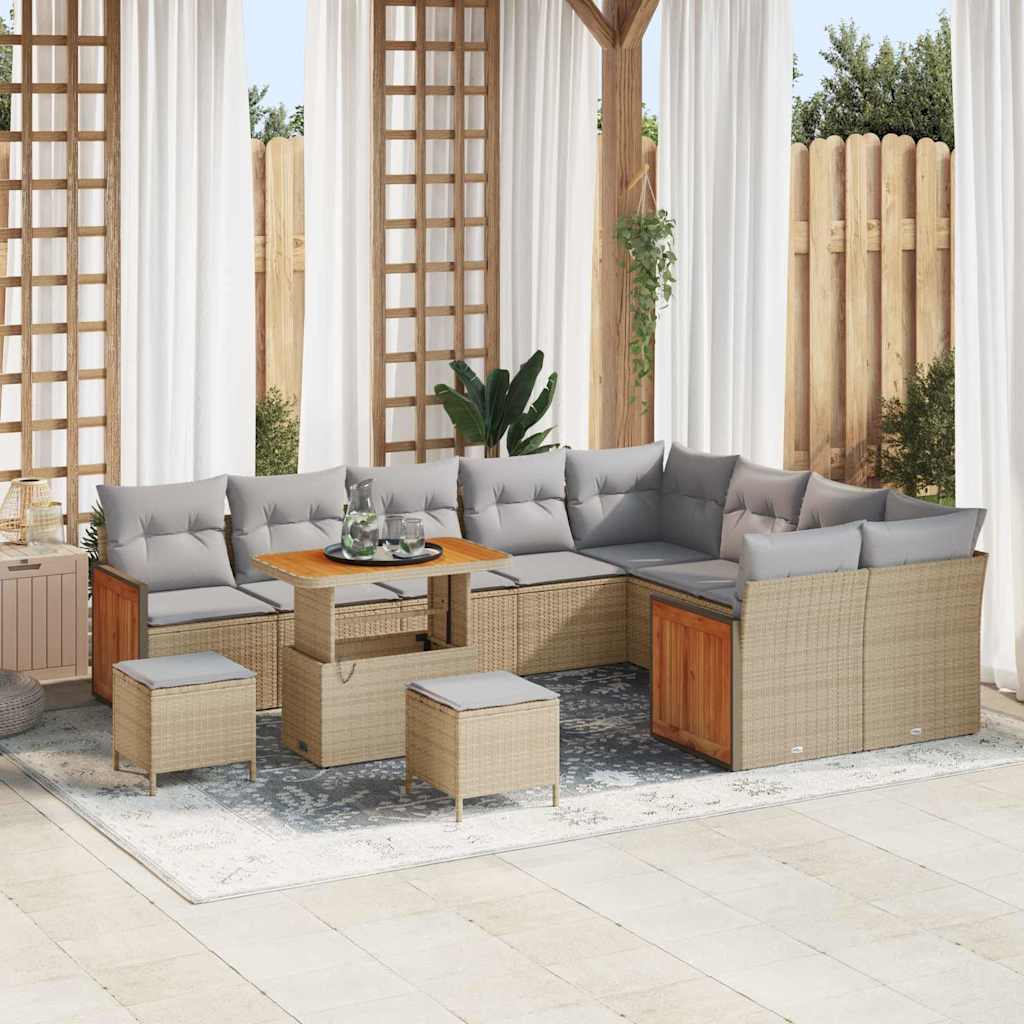 vidaXL Σετ Καναπέ Κήπου 12 pcs Μπεζ 90 x 55 x 71 cm συνθετικό ρατάν