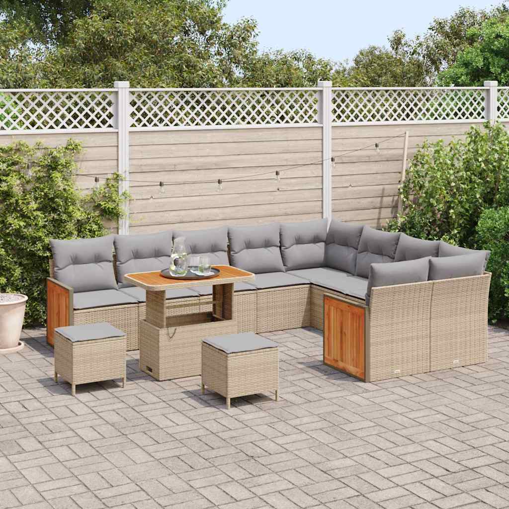 vidaXL Σετ Καναπέ Κήπου 12 pcs Μπεζ 90 x 55 x 71 cm συνθετικό ρατάν
