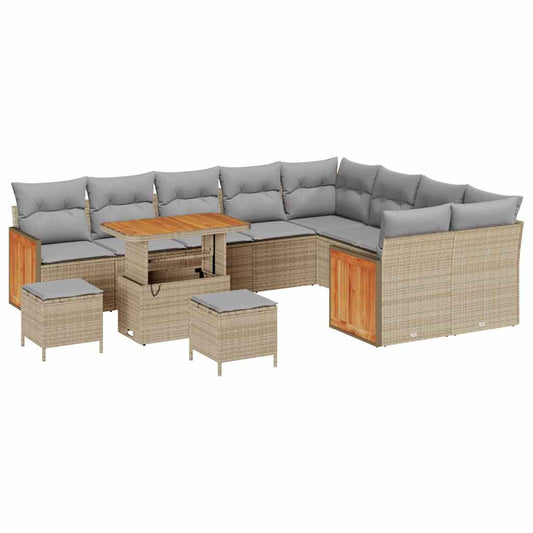 vidaXL Σετ Καναπέ Κήπου 12 pcs Μπεζ 90 x 55 x 71 cm συνθετικό ρατάν