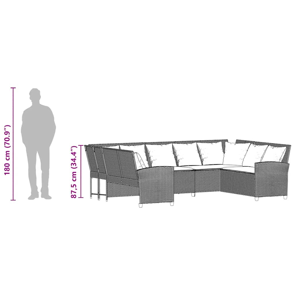 vidaXL Καναπές κήπου με Μαξιλάρια Καφέ από Συνθετικό Ρατάν