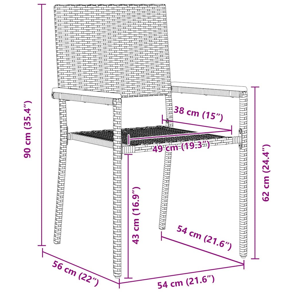 vidaXL Σέτ φαγητού για κήπο 9 pcs Μαύρο Πολυ ράταν