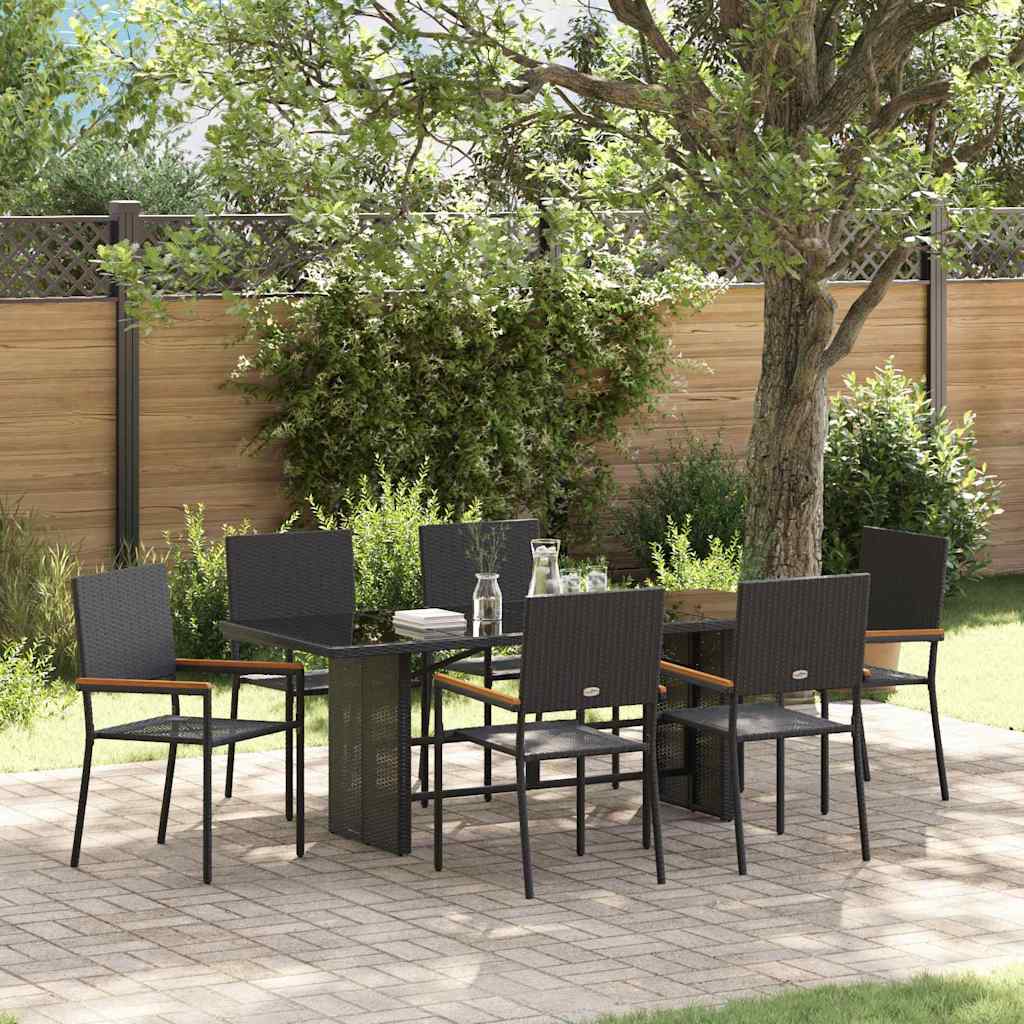 vidaXL Σέτ φαγητού για κήπο 7 pcs Μαύρο συνθετικό ρατάν