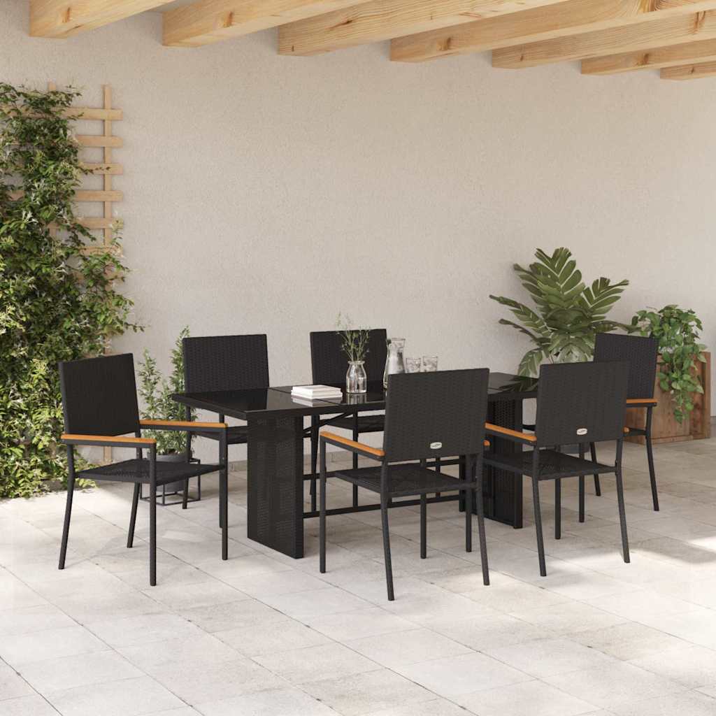 vidaXL Σέτ φαγητού για κήπο 7 pcs Μαύρο συνθετικό ρατάν