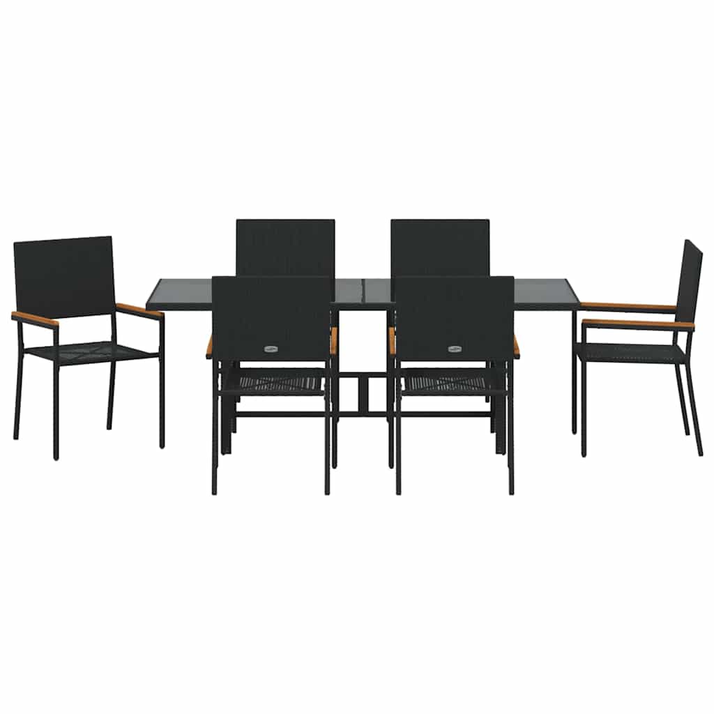 vidaXL Σέτ φαγητού για κήπο 7 pcs Μαύρο συνθετικό ρατάν