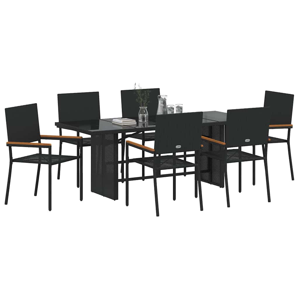 vidaXL Σέτ φαγητού για κήπο 7 pcs Μαύρο συνθετικό ρατάν