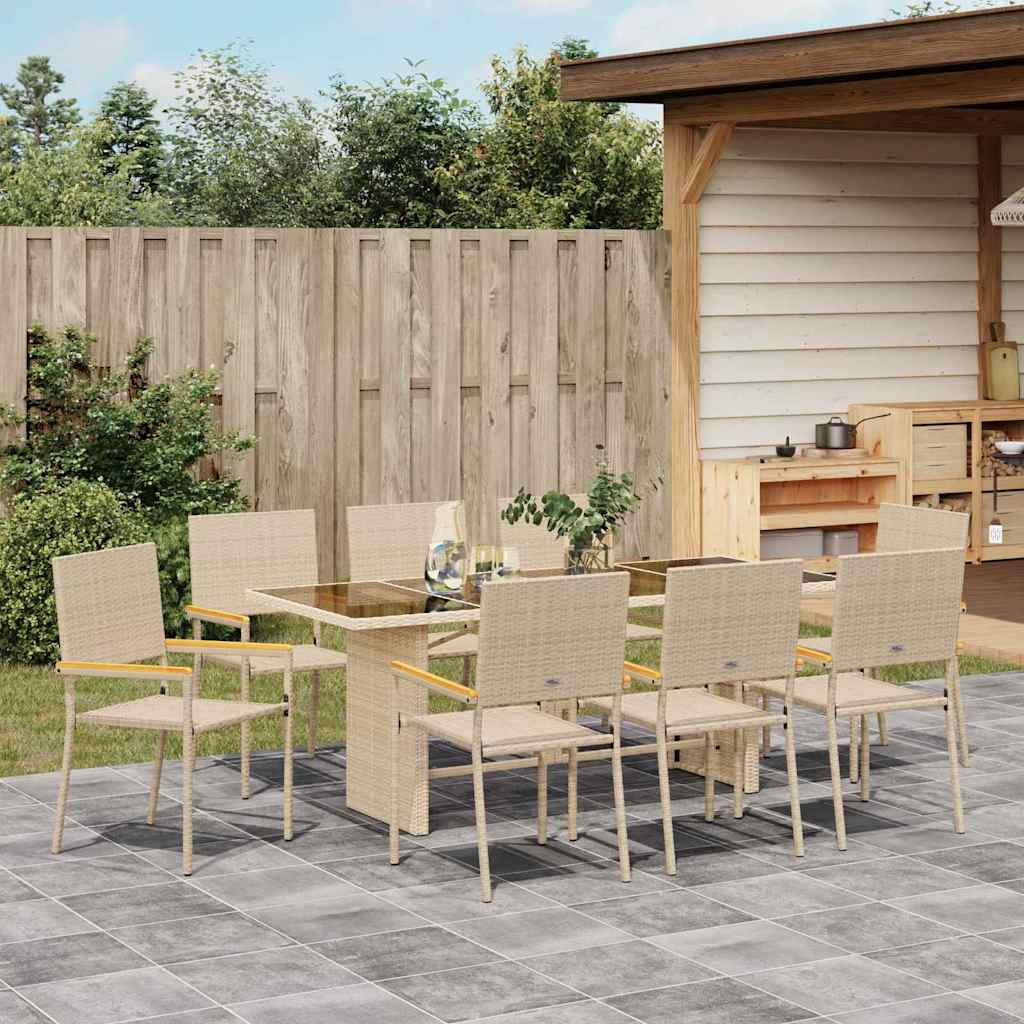 vidaXL Σέτ φαγητού για κήπο 9 pcs Μπεζ συνθετικό ρατάν