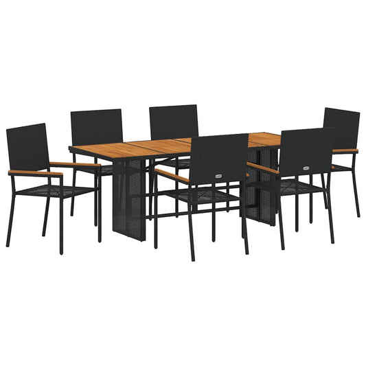 vidaXL Σέτ φαγητού για κήπο 7 pcs Μαύρο συνθετικό ρατάν
