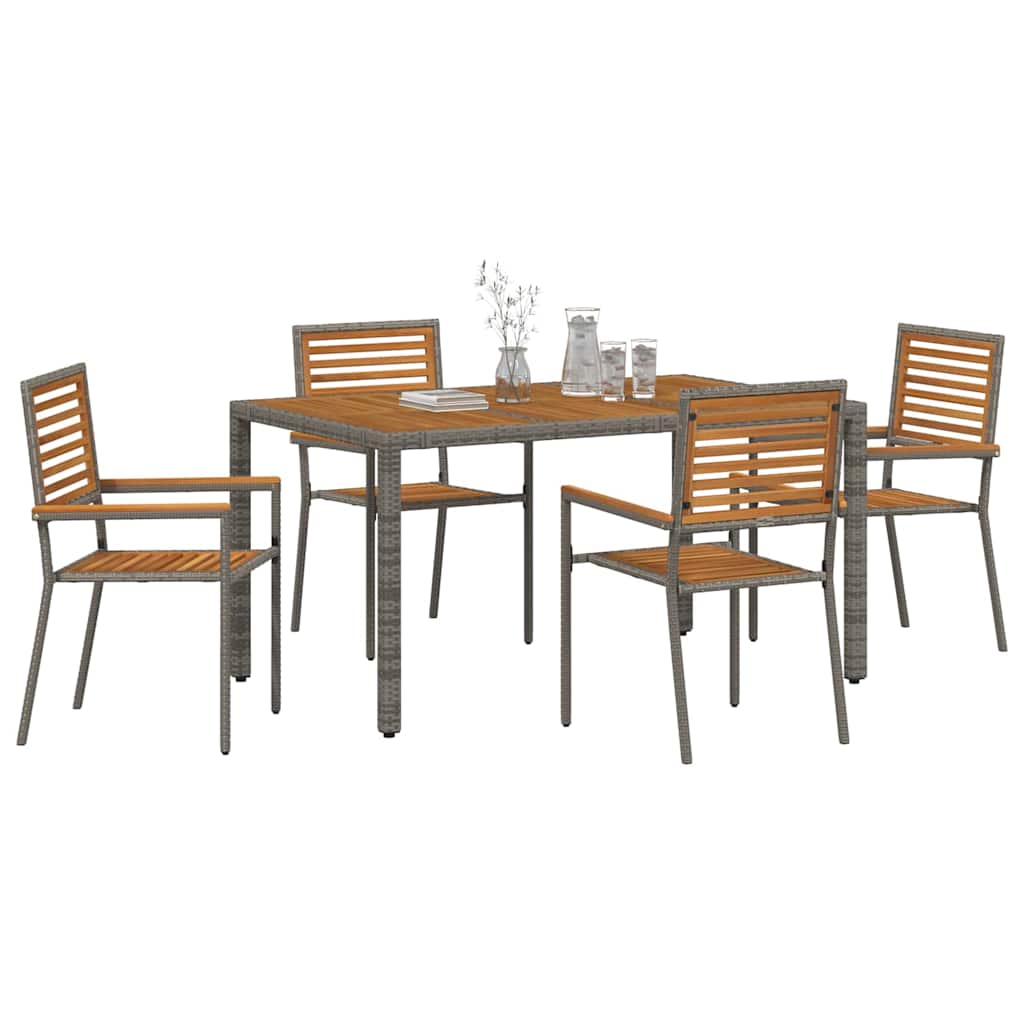 vidaXL Σέτ φαγητού για κήπο 5 pcs Γκρι και Καφέ συνθετικό ρατάν