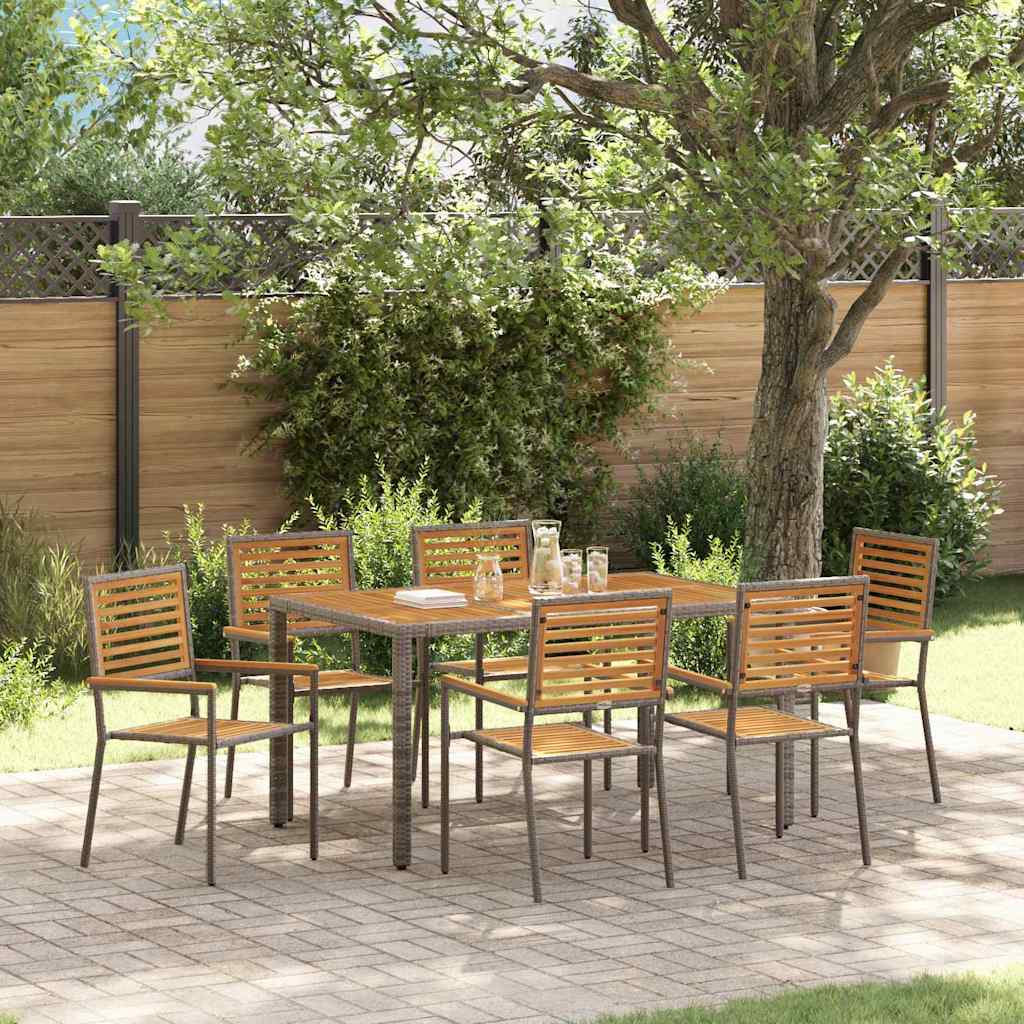 vidaXL Σέτ φαγητού για κήπο 7 pcs Γκρι και Καφέ συνθετικό ρατάν