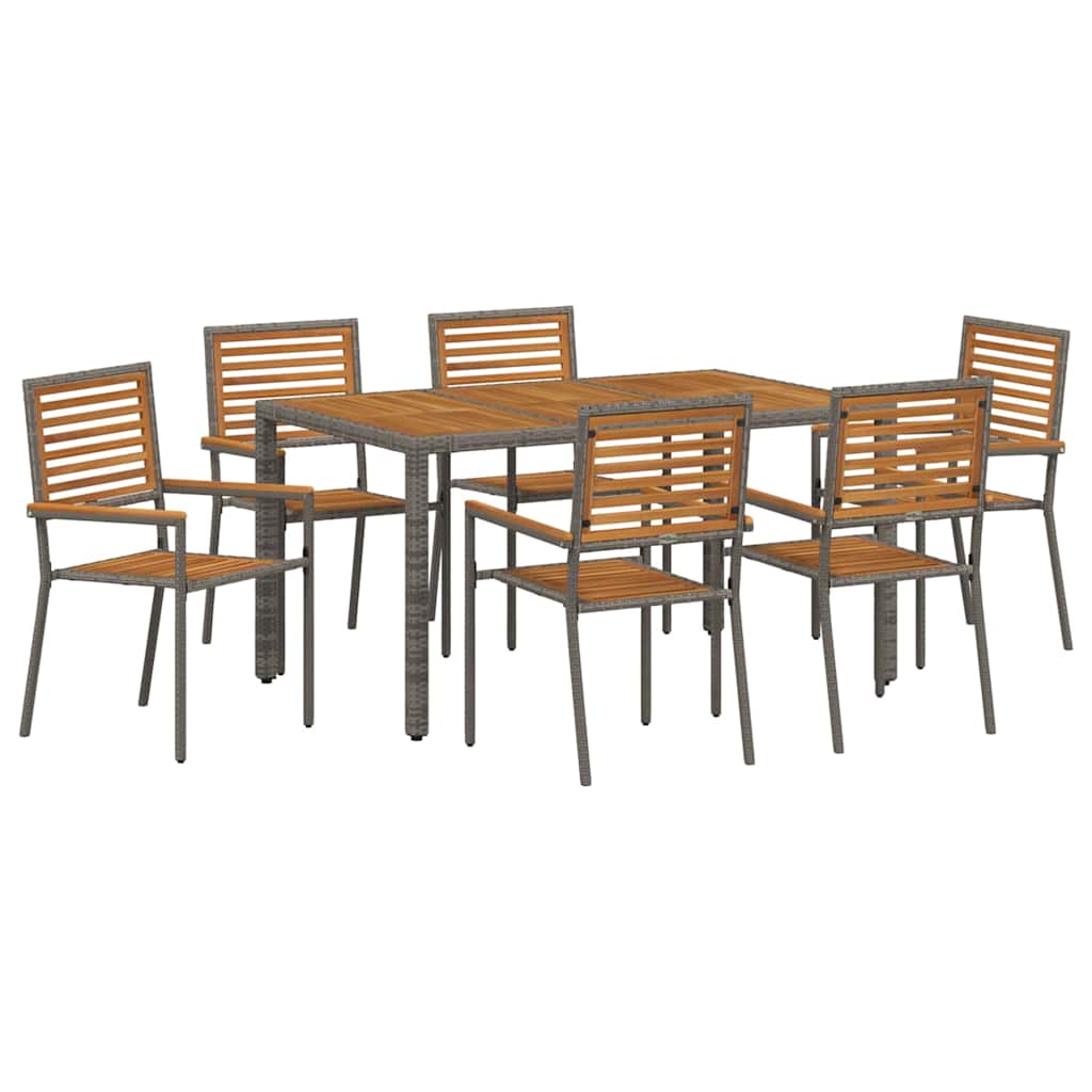 vidaXL Σέτ φαγητού για κήπο 7 pcs Γκρι και Καφέ συνθετικό ρατάν