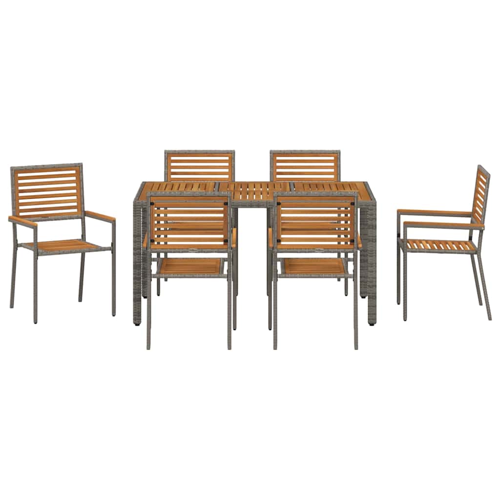 vidaXL Σέτ φαγητού για κήπο 7 pcs Γκρι και Καφέ συνθετικό ρατάν