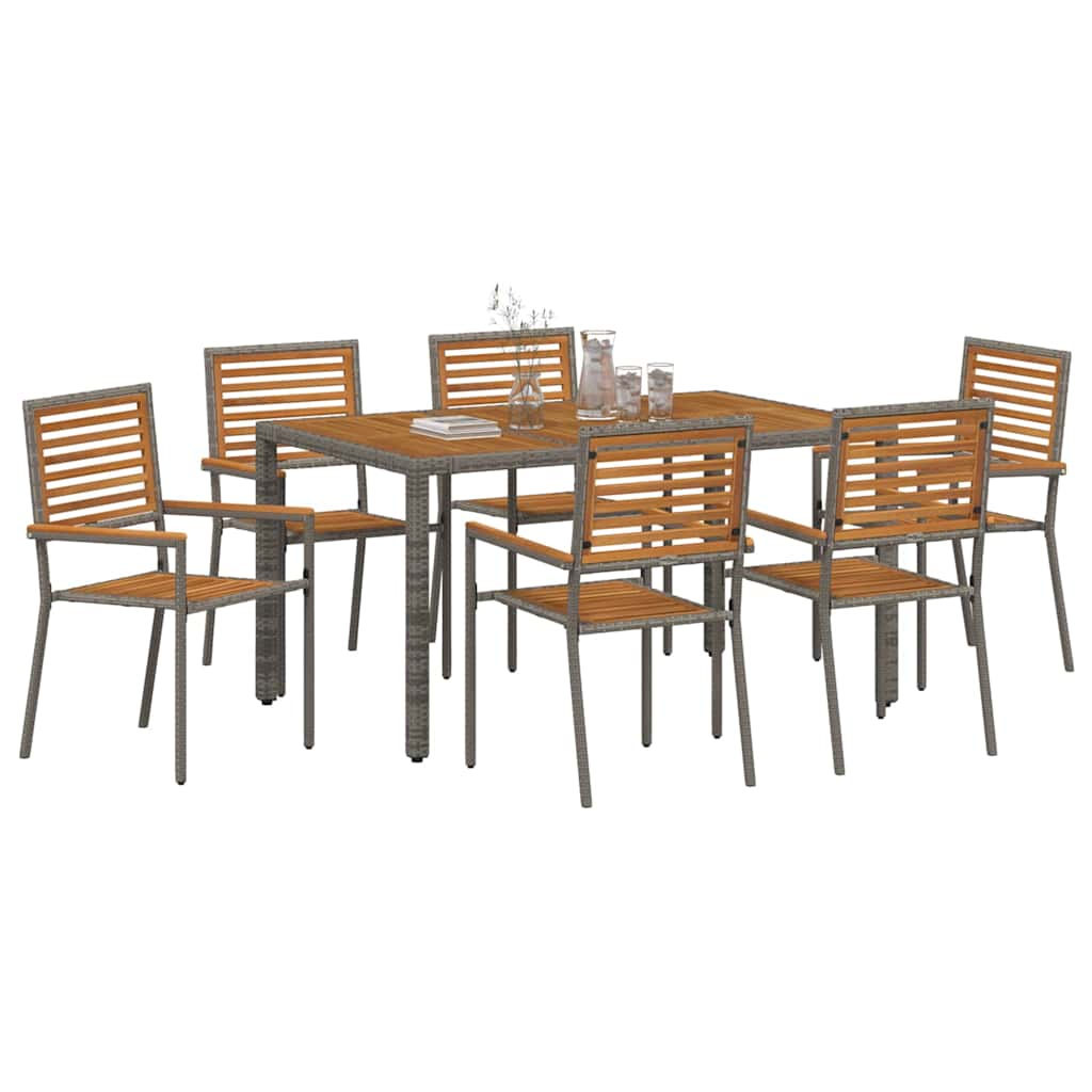 vidaXL Σέτ φαγητού για κήπο 7 pcs Γκρι και Καφέ συνθετικό ρατάν