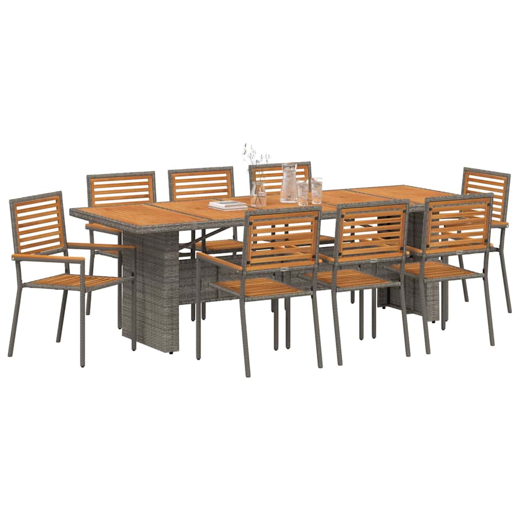 vidaXL Σέτ φαγητού για κήπο 9 pcs Γκρι και Καφέ συνθετικό ρατάν