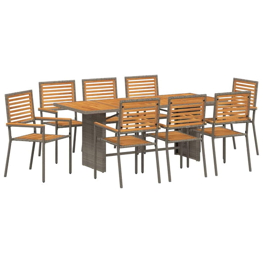 vidaXL Σέτ φαγητού για κήπο 9 pcs Γκρι και Καφέ συνθετικό ρατάν