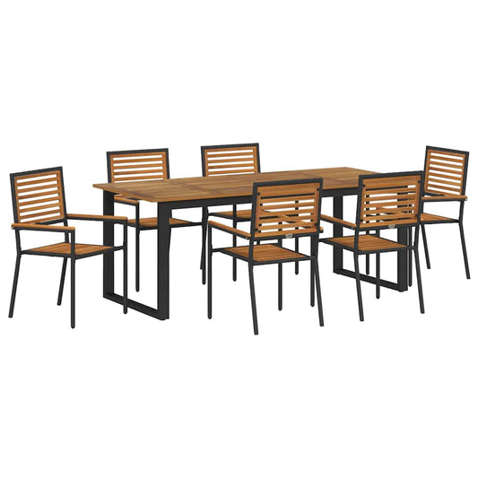 vidaXL Σέτ φαγητού για κήπο 7 pcs Μαύρο Στερεό Ξύλο Ακακίας