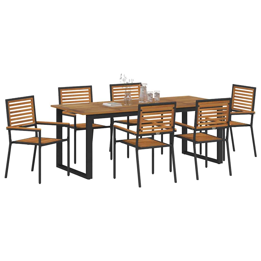 vidaXL Σέτ φαγητού για κήπο 7 pcs Μαύρο Στερεό Ξύλο Ακακίας