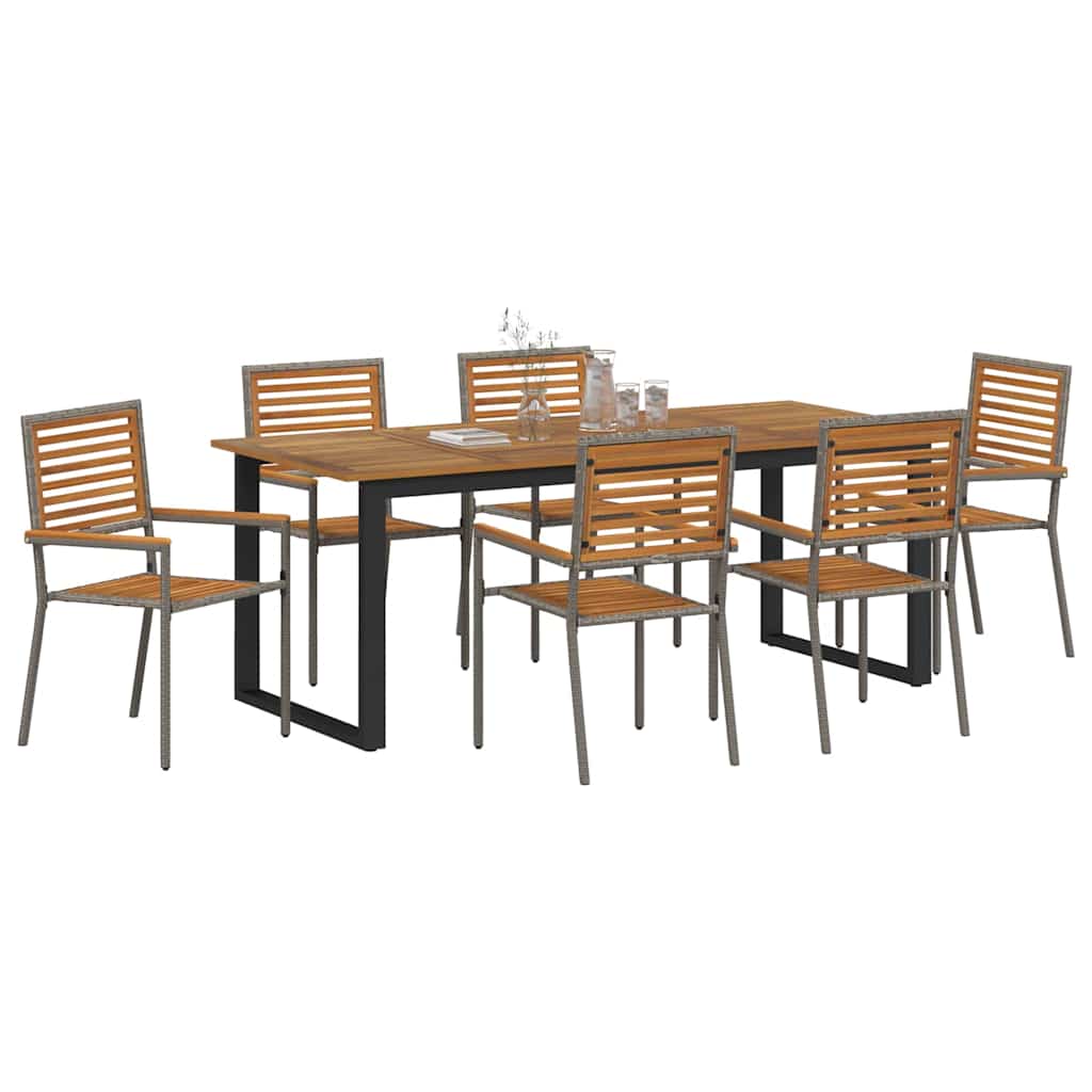 vidaXL Σέτ φαγητού για κήπο 7 pcs Γκρι Στερεό Ξύλο Ακακίας