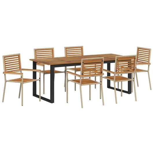 vidaXL Σέτ φαγητού για κήπο 7 pcs Μπεζ Στερεό Ξύλο Ακακίας
