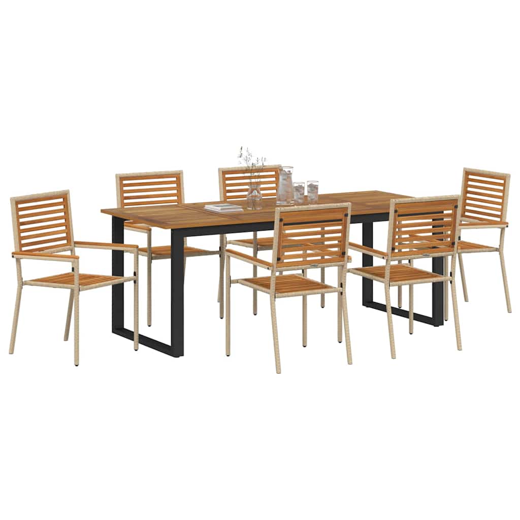 vidaXL Σέτ φαγητού για κήπο 7 pcs Μπεζ Στερεό Ξύλο Ακακίας
