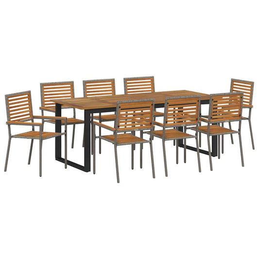 vidaXL Σέτ φαγητού για κήπο 9 pcs Γκρι Στερεό Ξύλο Ακακίας