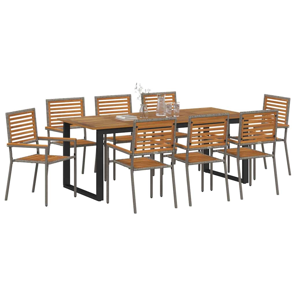 vidaXL Σέτ φαγητού για κήπο 9 pcs Γκρι Στερεό Ξύλο Ακακίας