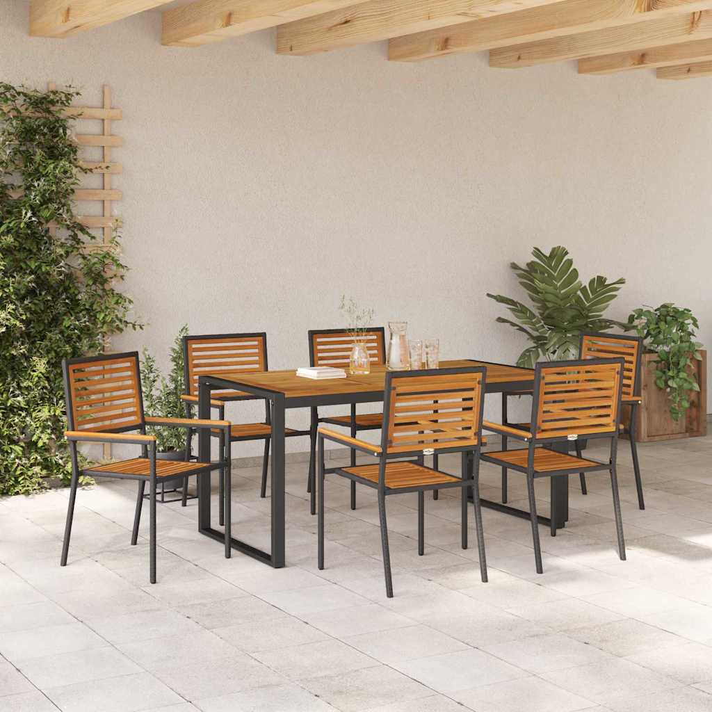 vidaXL Σέτ φαγητού για κήπο 7 pcs Μαύρο και Καφέ συνθετικό ρατάν