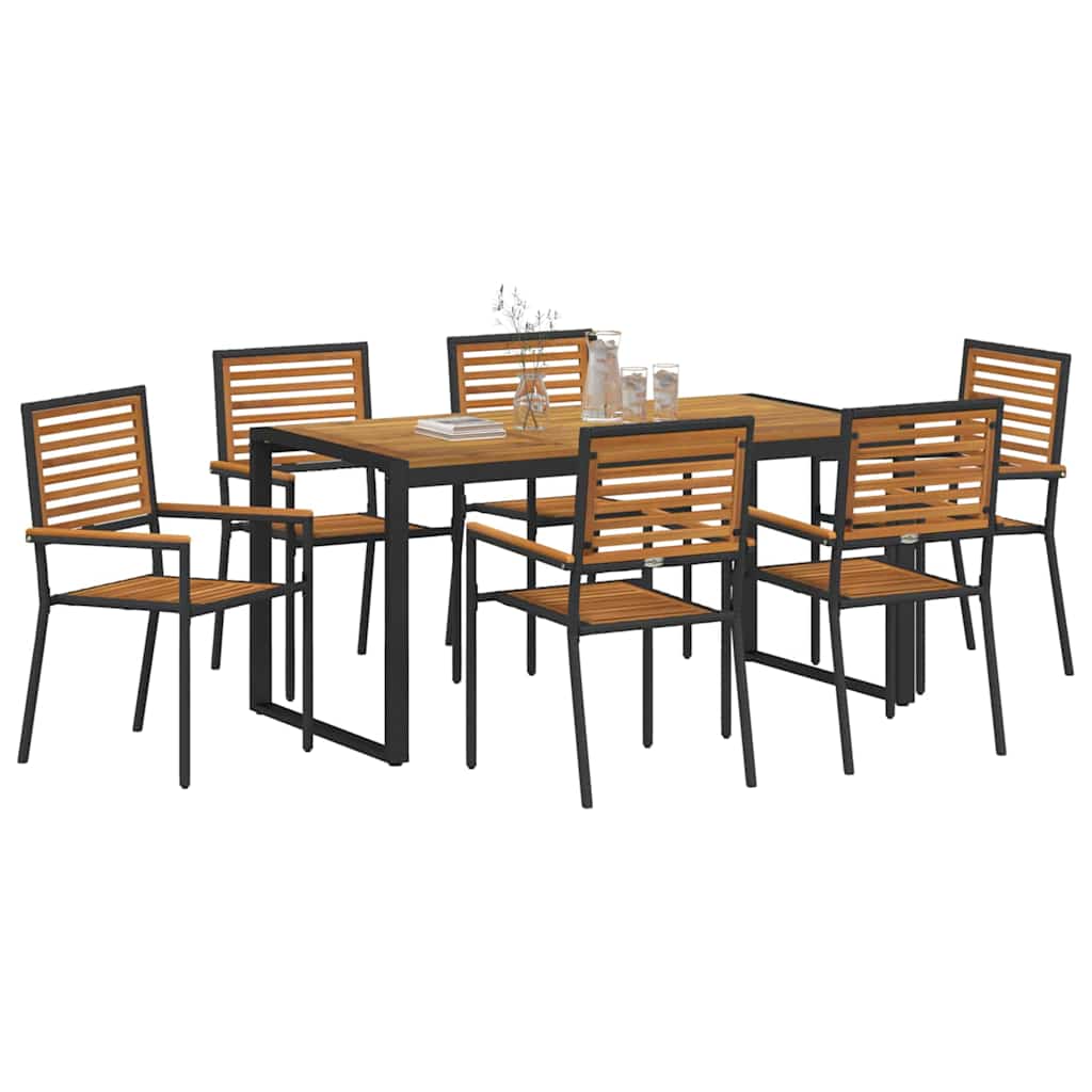 vidaXL Σέτ φαγητού για κήπο 7 pcs Μαύρο και Καφέ συνθετικό ρατάν