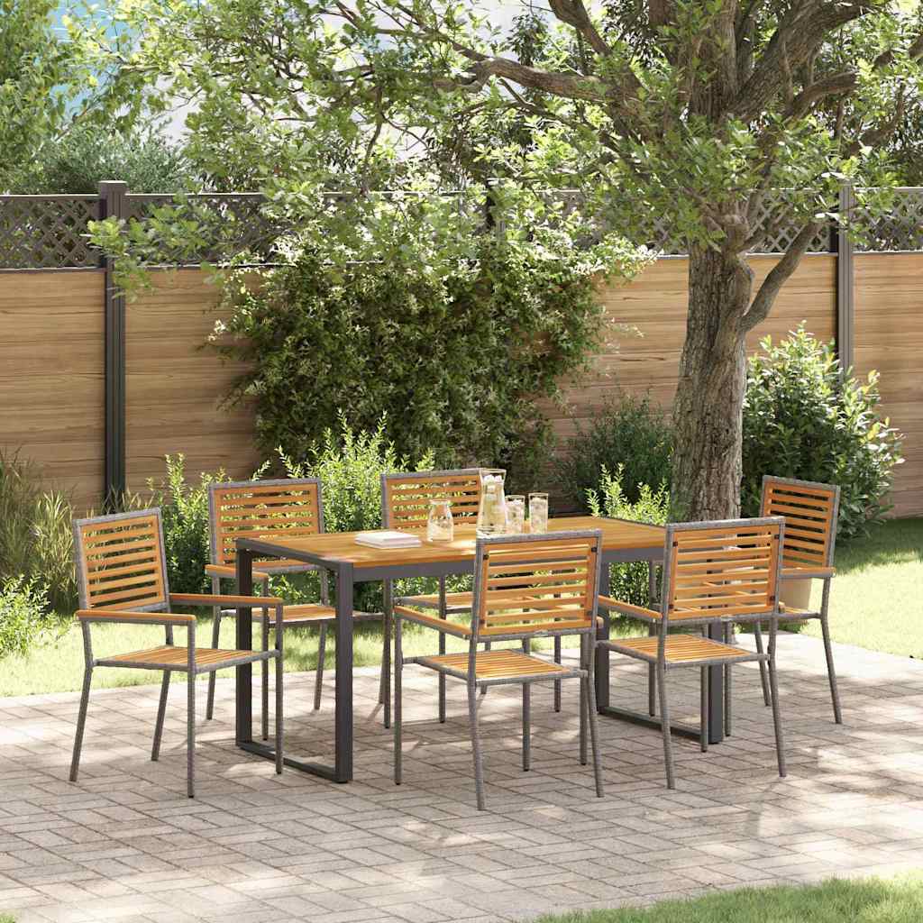 vidaXL Σέτ φαγητού για κήπο 7 pcs Γκρι και Καφέ συνθετικό ρατάν