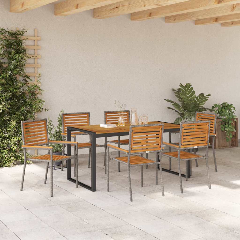 vidaXL Σέτ φαγητού για κήπο 7 pcs Γκρι και Καφέ συνθετικό ρατάν