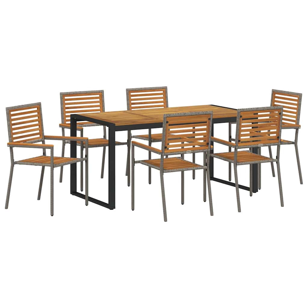 vidaXL Σέτ φαγητού για κήπο 7 pcs Γκρι και Καφέ συνθετικό ρατάν