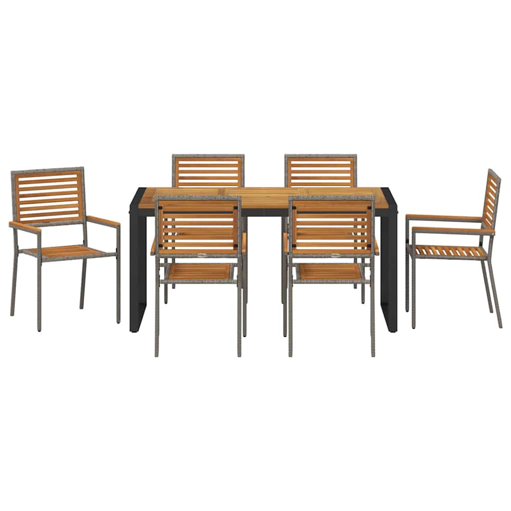 vidaXL Σέτ φαγητού για κήπο 7 pcs Γκρι και Καφέ συνθετικό ρατάν
