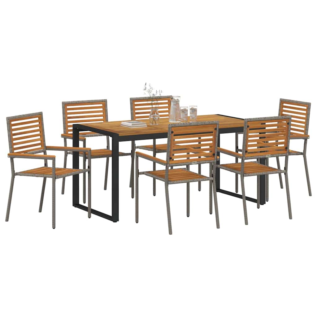 vidaXL Σέτ φαγητού για κήπο 7 pcs Γκρι και Καφέ συνθετικό ρατάν