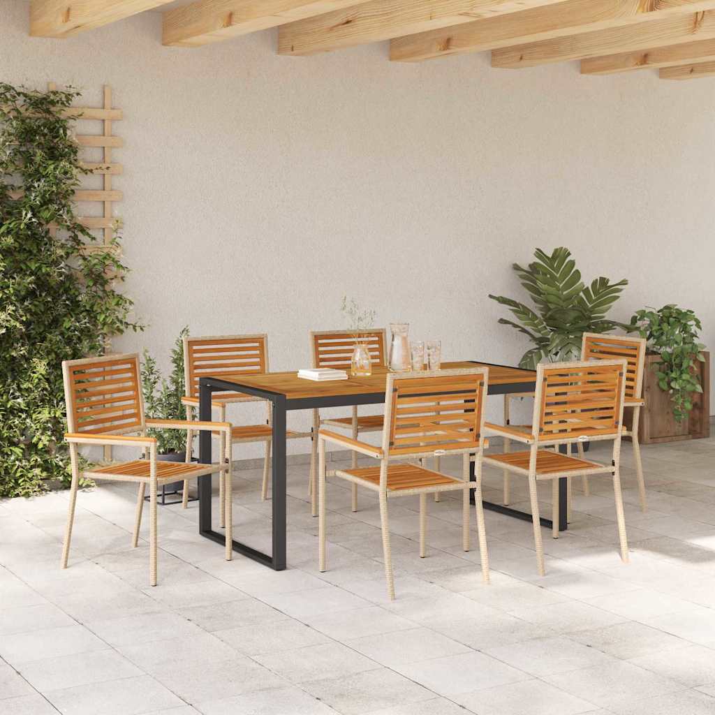 vidaXL Σέτ φαγητού για κήπο 7 pcs Μπεζ και καφέ συνθετικό ρατάν