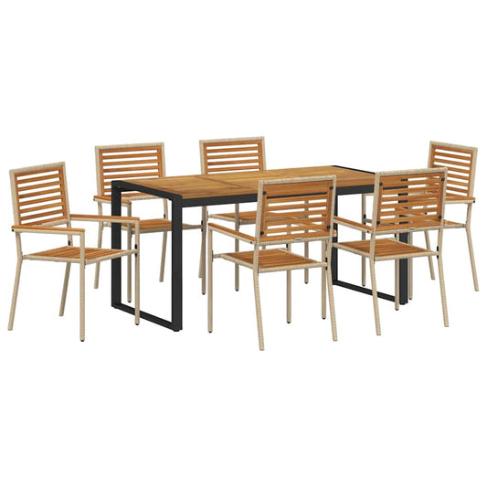 vidaXL Σέτ φαγητού για κήπο 7 pcs Μπεζ και καφέ συνθετικό ρατάν
